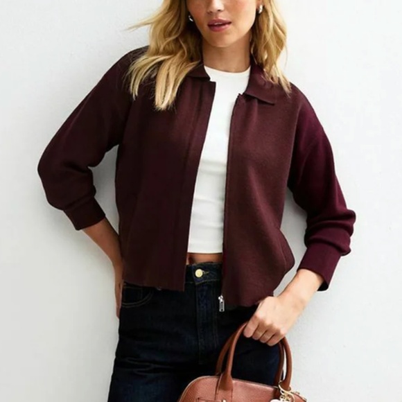 ZARA Maroon knit zip jacket - Picture 1 of 2